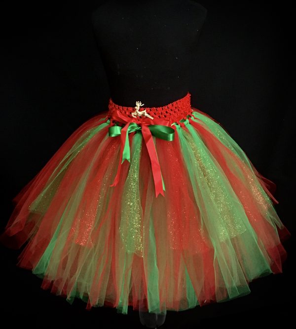 CUSTOM MADE Child tutu – GIRLS RED/GREEN Sparkle HOLDAY Tutu Fits 4-5YRS
