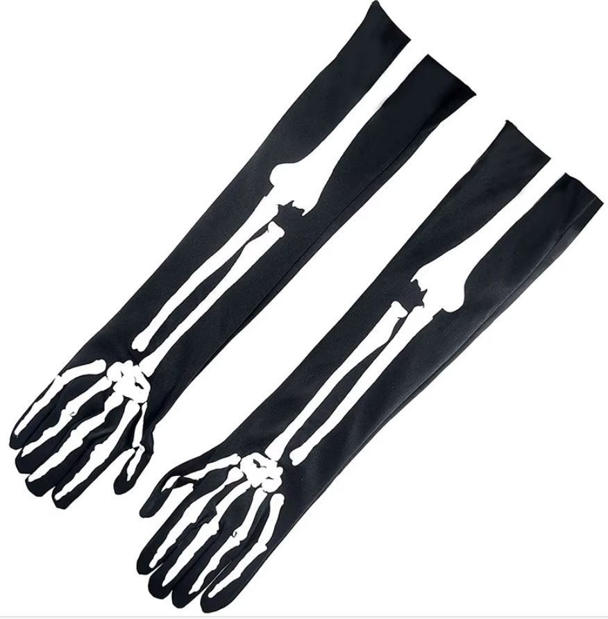 Halloween Opera Length Skeleton Gloves - Image 4