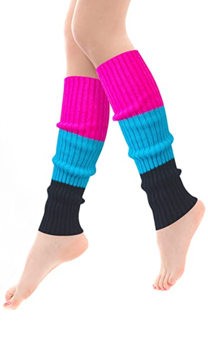 LEG WARMERS - Women Crochet Knit Leg Warmer - ONE SIZE - NEON PINK/TURQUOISE/BLACK