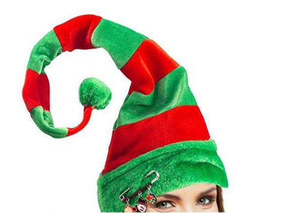 CHRISTMAS HATS - Long Striped Felt Plush Elf Hat