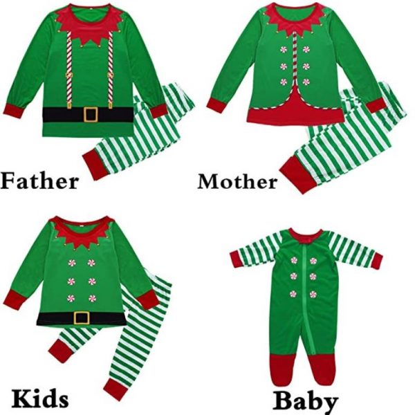 Christmas Matching Family Pajamas Sets GREEN/WHITE Stripe Elf