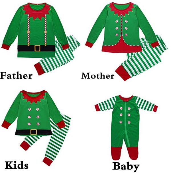 Christmas Matching Family Pajamas Sets GREEN/WHITE Stripe Elf - Image 2