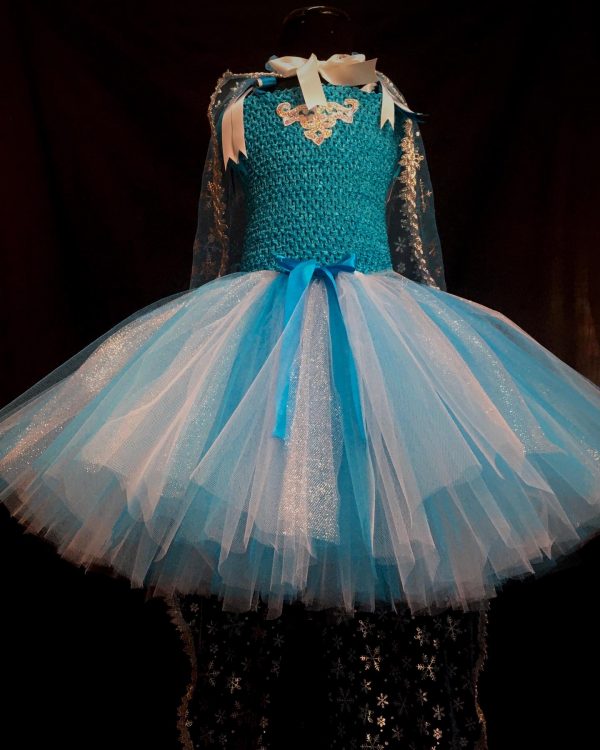 CUSTOM MADE Child Tutu Dress – Frozen ELSA inspired Glitter Tutu Dress with Cape SIZE: 3-6yrs