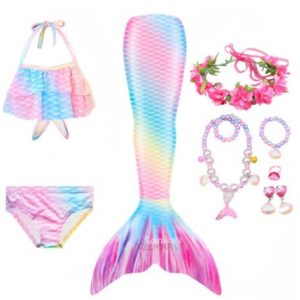 Mermaid Costume Bathing suit for Girls - 9 Pcs Girls Swimsuit Mermaid Tails Princess Bikini Bathing Suit Set - PASTEL SIZE: 150