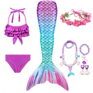 Mermaid Costume Bathing suit for Girls - 9 Pcs Girls Swimsuit Mermaid Tails Princess Bikini Bathing Suit Set - PURPLE-BLUE