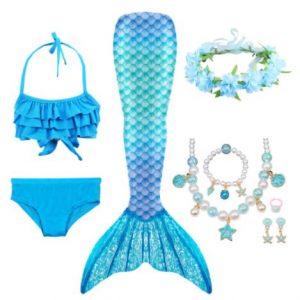 Mermaid Costume Bathing suit for Girls - 9 Pcs Girls Swimsuit Mermaid Tails Princess Bikini Bathing Suit Set - TURQUOISE