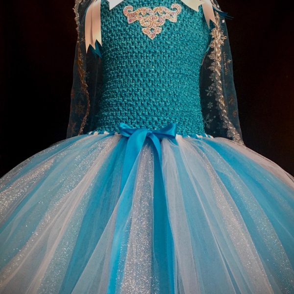 CUSTOM MADE Child Tutu Dress – Frozen ELSA inspired Glitter Tutu Dress with Cape SIZE: 3-6yrs