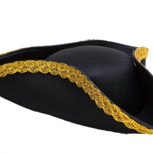 Pirate Hat – BLACK TRICORM GOLD TRIM HAT