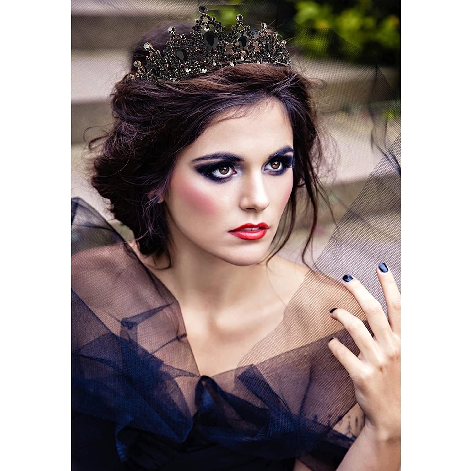 BLACK CROWNS - Black Gothic Tiara Rhinestone Crown - Image 5