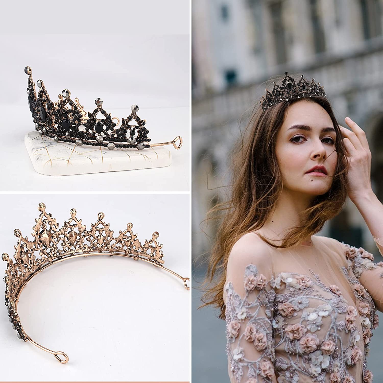 BLACK CROWNS - Black Gothic Tiara Rhinestone Crown - Image 4