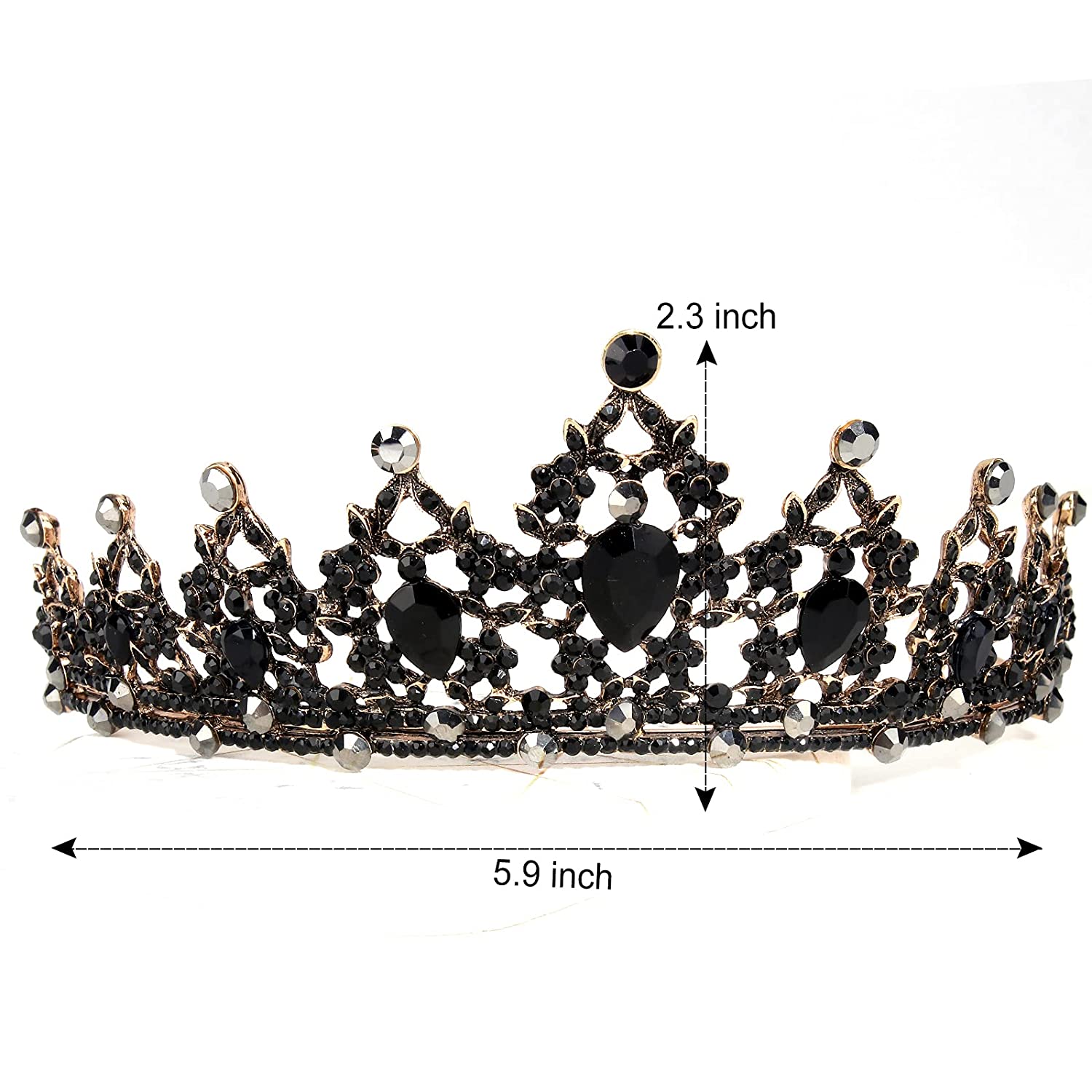 BLACK CROWNS - Black Gothic Tiara Rhinestone Crown - Image 3