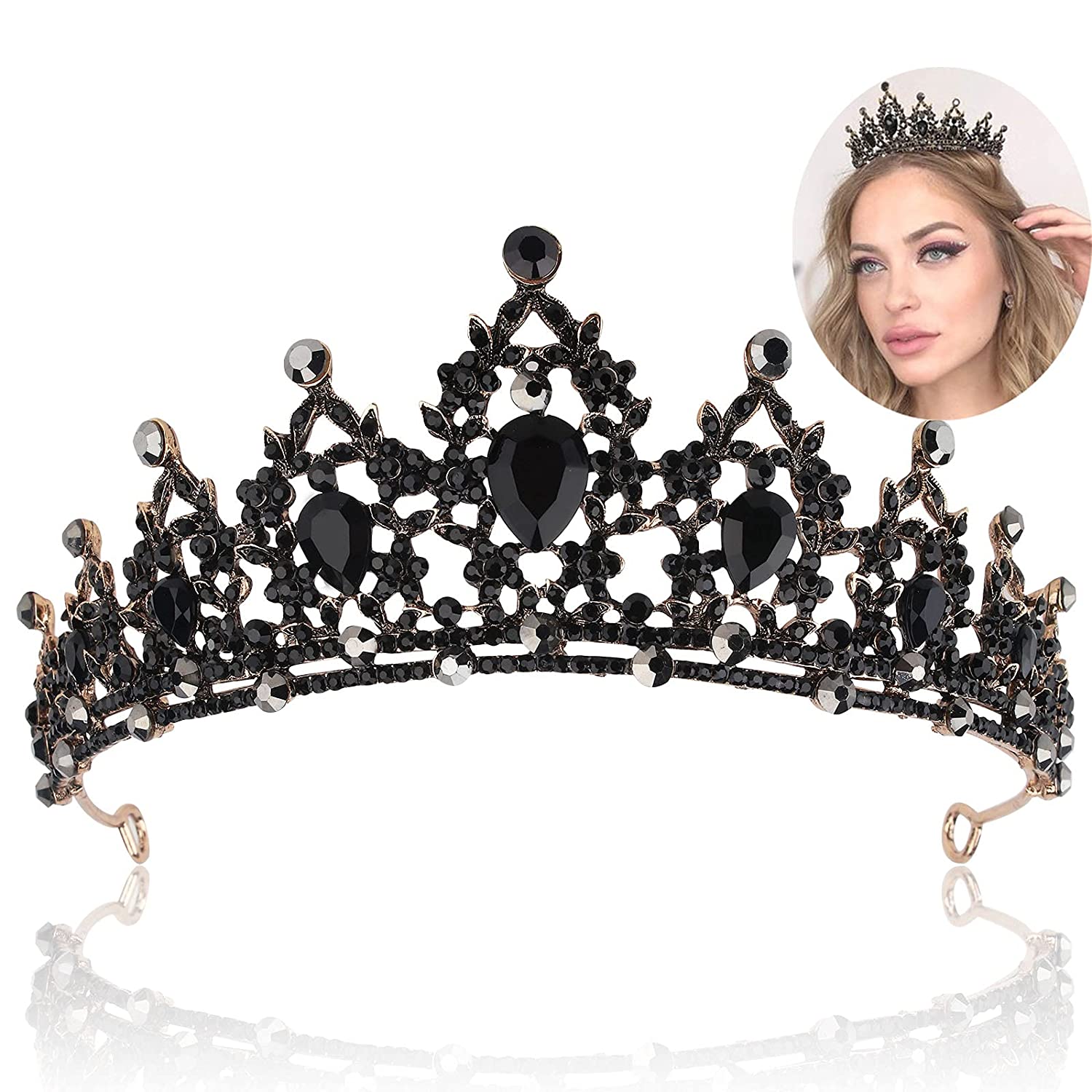 BLACK CROWNS - Black Gothic Tiara Rhinestone Crown