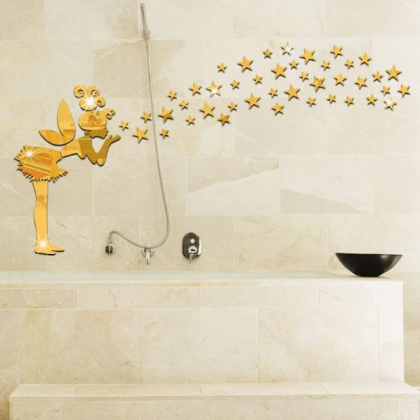 WALL DECORATION - Modern Acrylic Fairy Blowing Stars mirror stickers GOLD - Image 3