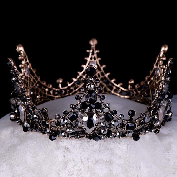 BLACK  CROWNS - Black Gothic Bridal Crystal Flower Tiara Crown