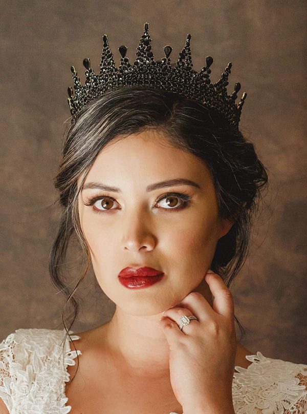 BLACK  CROWNS - Black Jeweled Baroque Tiara Crown for Women - Image 2