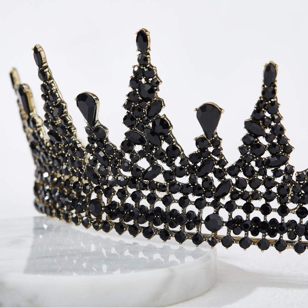 BLACK  CROWNS - Black Jeweled Baroque Tiara Crown for Women - Image 4