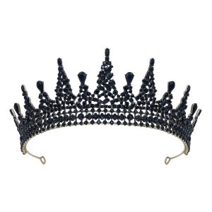 BLACK  CROWNS - Black Jeweled Baroque Tiara Crown for Women