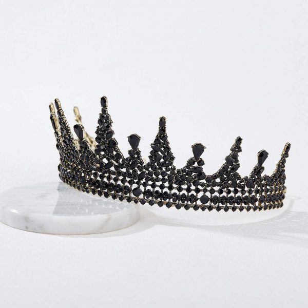 BLACK  CROWNS - Black Jeweled Baroque Tiara Crown for Women - Image 5