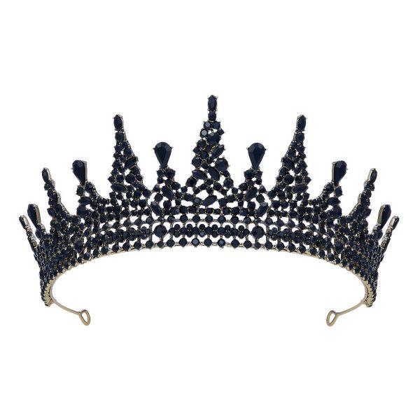 BLACK  CROWNS - Black Jeweled Baroque Tiara Crown for Women