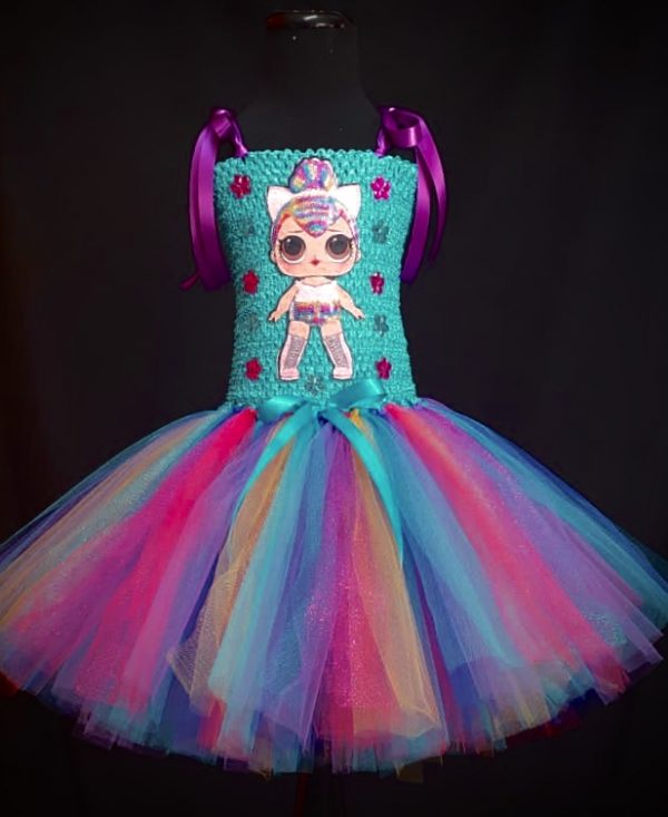 CUSTOM MADE Child tutu dress - LOL Surprise inspired colorful Turquoise Tutu Dress SIZE: Fits up to 6yrs