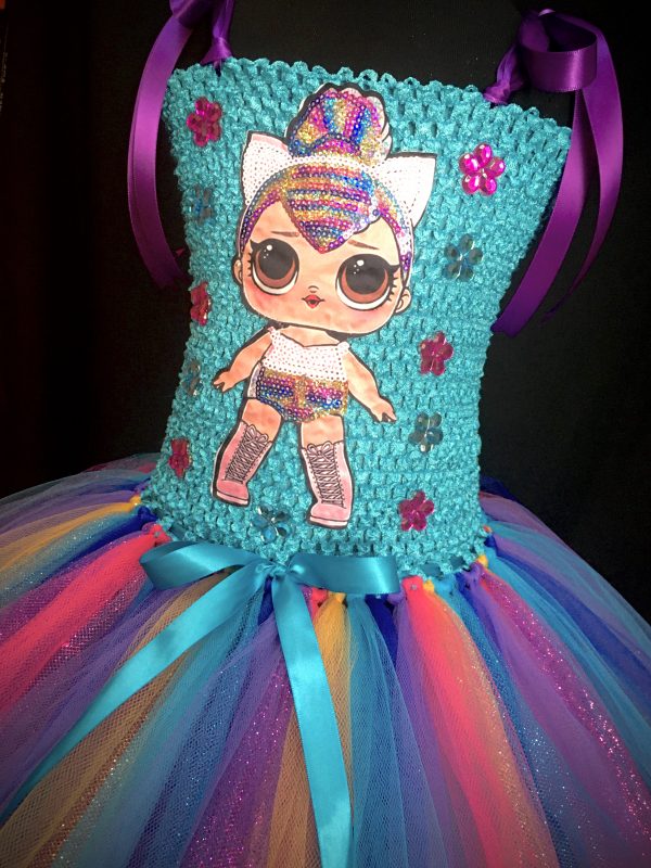 CUSTOM MADE Child tutu dress - LOL Surprise inspired colorful Turquoise Tutu Dress SIZE: Fits up to 6yrs - Image 2