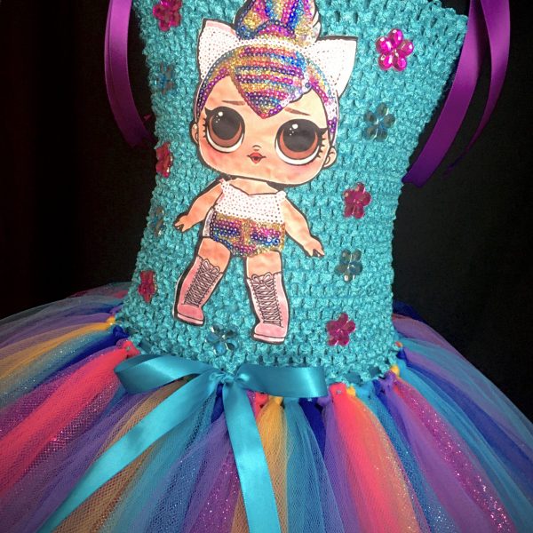 CUSTOM MADE Child tutu dress – LOL Surprise inspired colorful Turquoise Tutu Dress SIZE: Fits up to 6yrs
