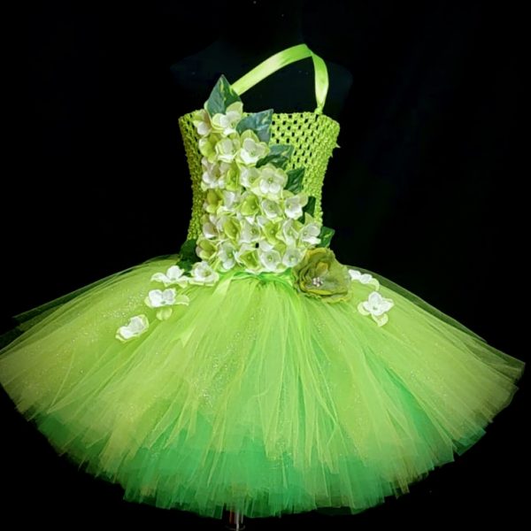 CUSTOM MADE Toddler Tutu Dress – GREEN Floral Fairy/Tinkerbell Tutu Dress SIZE: 3yrs