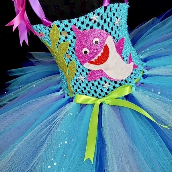 CUSTOM MADE Toddler Tutu Dress – Baby Shark inspired triple layer Sparkle Tutu Dress SIZE: 3yrs