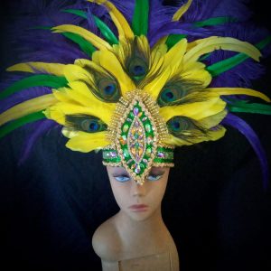 Mardi Gras Carnival Feather Rhinestone Headpiece