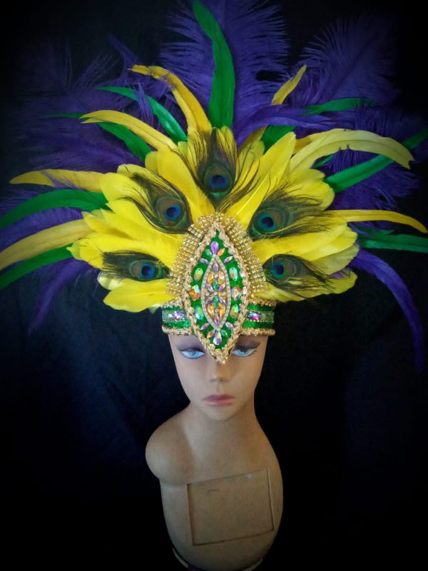 Mardi Gras Carnival Feather Rhinestone Headpiece
