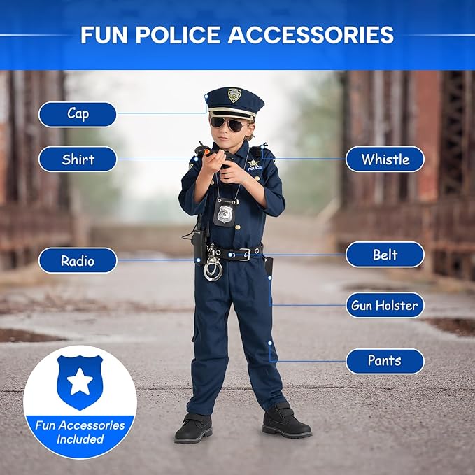 Career Day POLICE - Boys Deluxe Police Dress Up Costume Set 7PC SET - Image 3