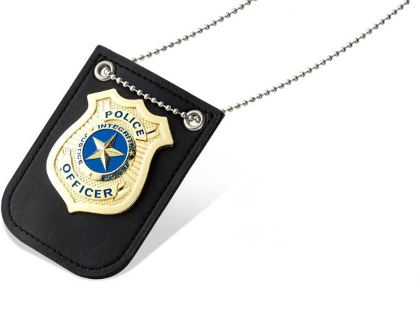 POLICE BADGE - Pretend Police Badge with chain and belt clip - GOLD