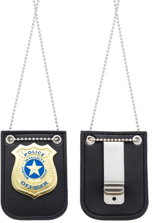 POLICE BADGE - Pretend Police Badge with chain and belt clip - GOLD - Image 2