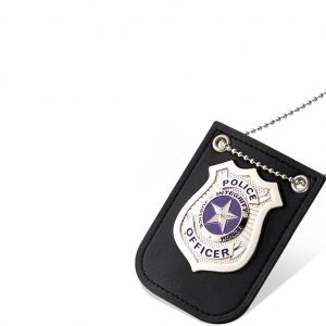 POLICE BADGE - Pretend Police Badge with chain and belt clip - SILVER