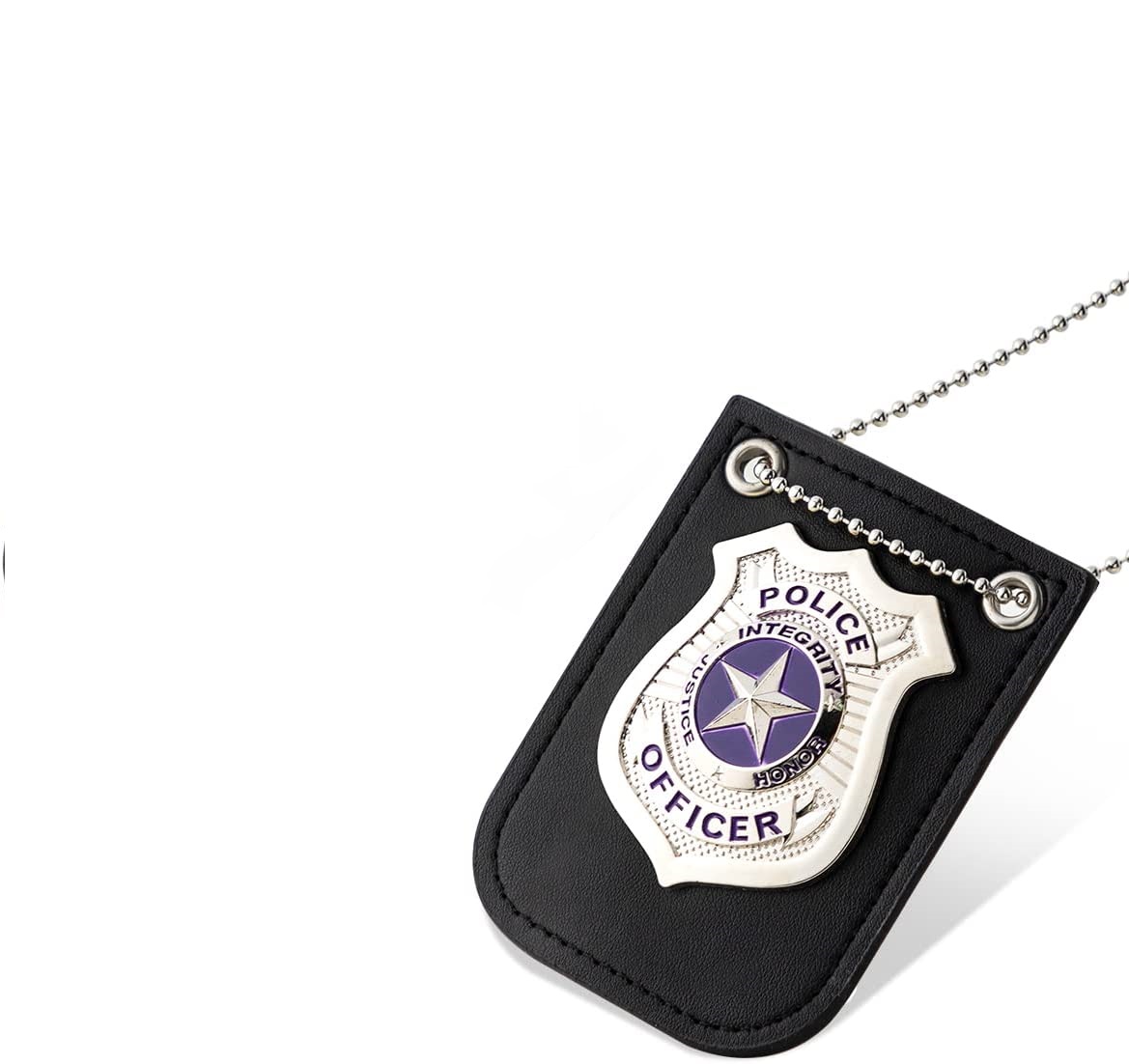 POLICE BADGE - Pretend Police Badge with chain and belt clip - SILVER