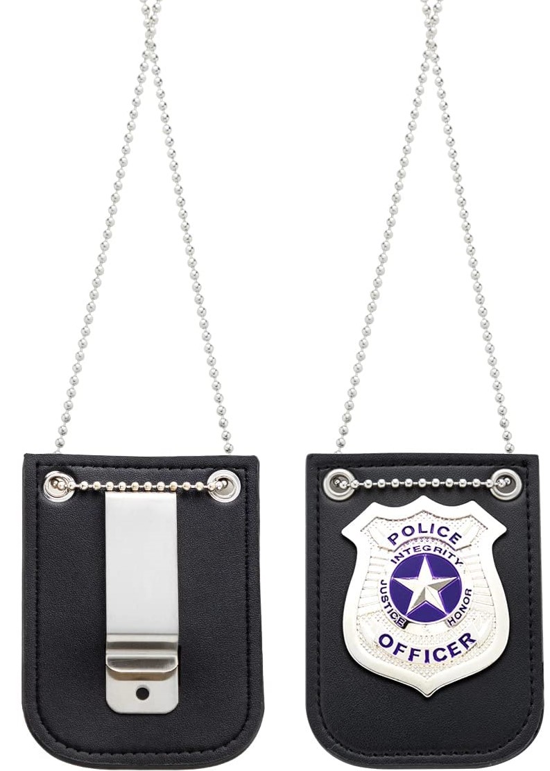 POLICE BADGE - Pretend Police Badge with chain and belt clip - SILVER - Image 2