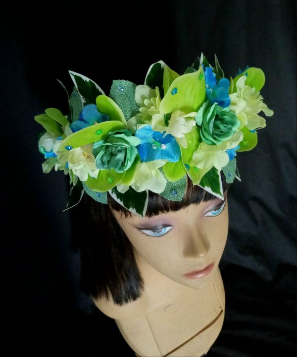 CUSTOM MADE ADULT Floral Fancy Headband - Tropical GREEN/BLUE - Image 3