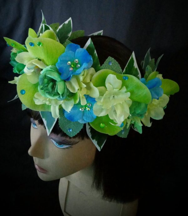 CUSTOM MADE ADULT Floral Fancy Headband - Tropical GREEN/BLUE