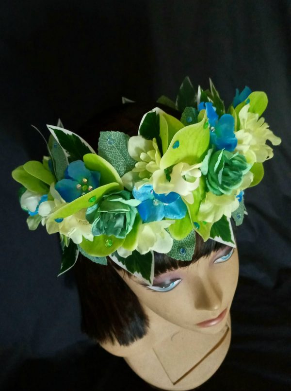 CUSTOM MADE ADULT Floral Fancy Headband - Tropical GREEN/BLUE - Image 2