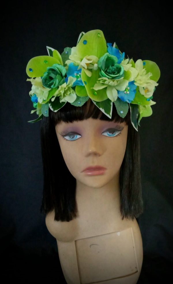 CUSTOM MADE ADULT Floral Fancy Headband - Tropical GREEN/BLUE - Image 4