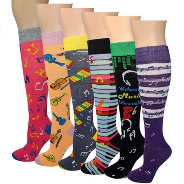 SOCKS – Adult Multi Colorful Patterned MUSIC Knee High Socks