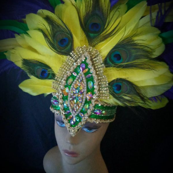 Mardi Gras Carnival Feather Rhinestone Headpiece