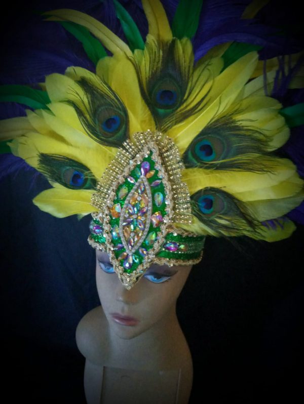 Mardi Gras Carnival Feather Rhinestone Headpiece - Image 2