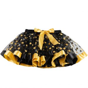 GIRLS RIBBON TUTU – Polka Dot Ribbon Tutu - BLACK/GOLD POLKA DOT (9-11)