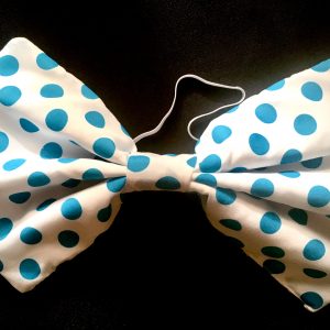Ties - JUMBO Bow Ties -WHITE WITH TEAL POLKA DOT
