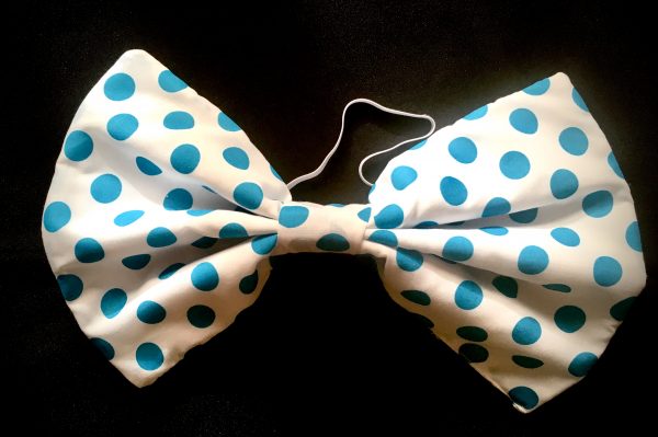 Ties - JUMBO Bow Ties -WHITE WITH TEAL POLKA DOT