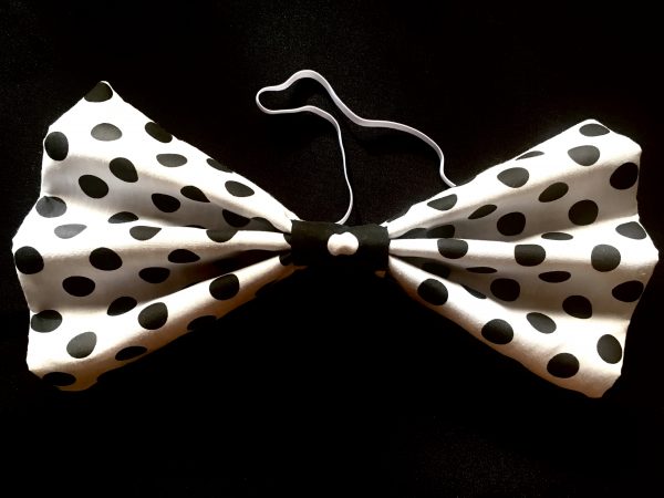 Ties - JUMBO Bow Ties -WHITE WITH BLACK POLKA DOT
