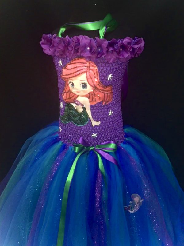 CUSTOM MADE Child Tutu Gown – Girls DLX Little mermaid inspired Sparkle Tutu Gown - 8-10yrs - Image 2