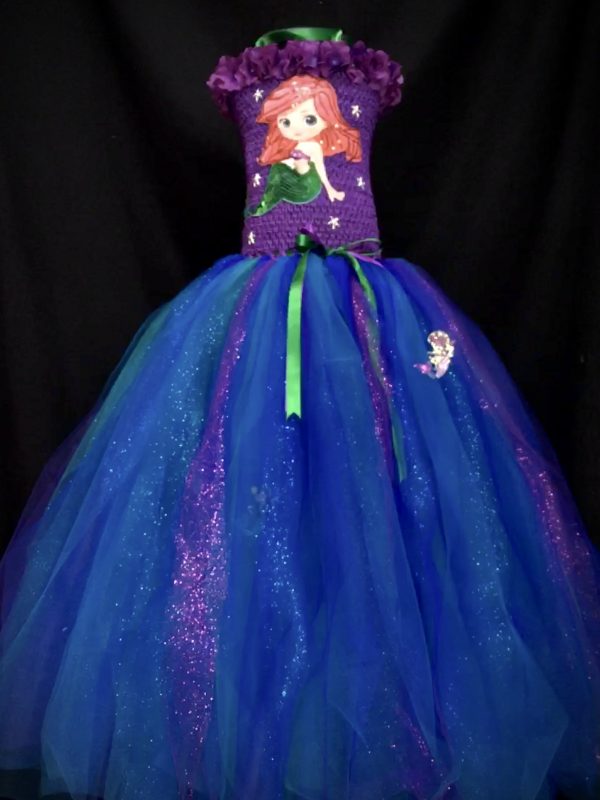 CUSTOM MADE Child Tutu Gown – Girls DLX Little mermaid inspired Sparkle Tutu Gown - 8-10yrs