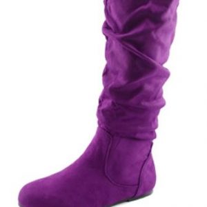 MID CALF HIGH BOOTS - PURPLE - PURPLE Slouch Mid Calf Zipper Round Toe Suede Boots SIZE: 6